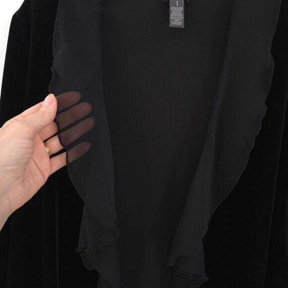 Chico's Travelers velvet ruffle open jacket Size 1 (M) black long sleeve evening - Picture 4 of 8